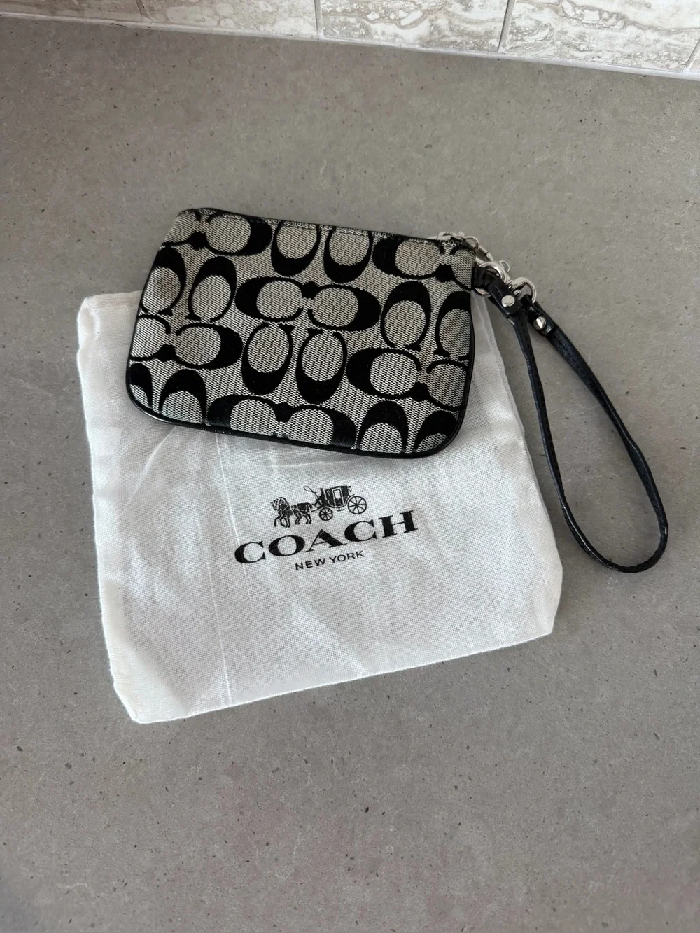 Coach Black and gray Signature Canvas Wristlet with dusty